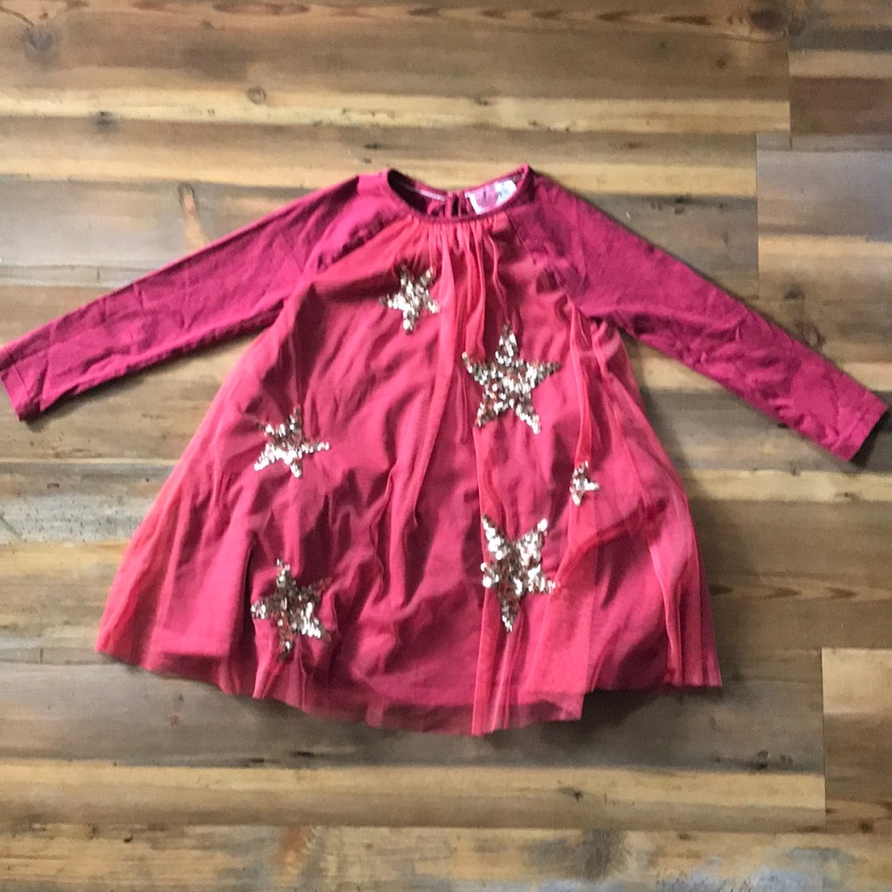 Boden red dress with gold sequin stars